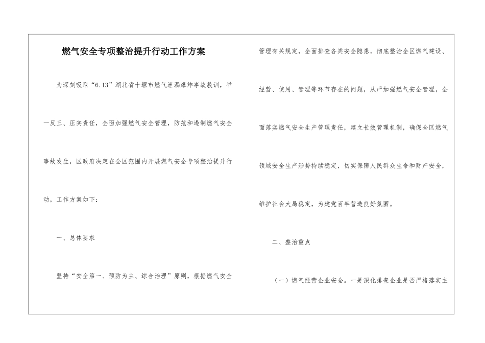 燃气安全专项整治提升行动工作方案_第1页