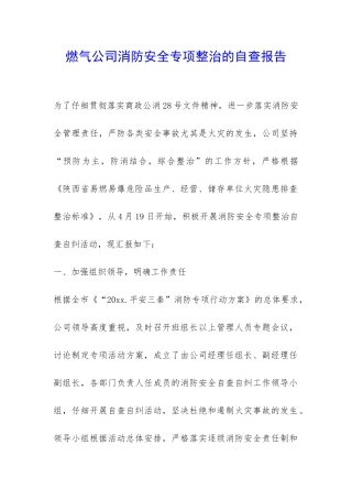燃气公司消防安全专项整治的自查报告-