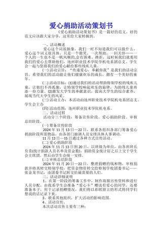 爱心捐助活动策划书