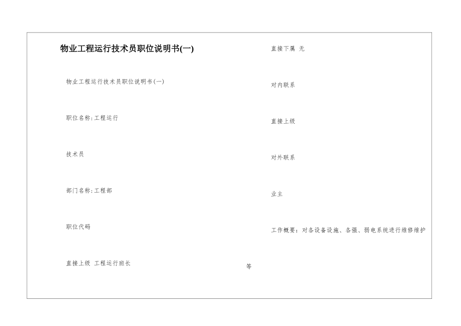 物业工程运行技术员职位说明书--_第1页