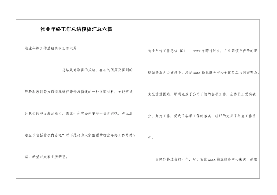 物业年终工作总结模板汇总六篇_第1页