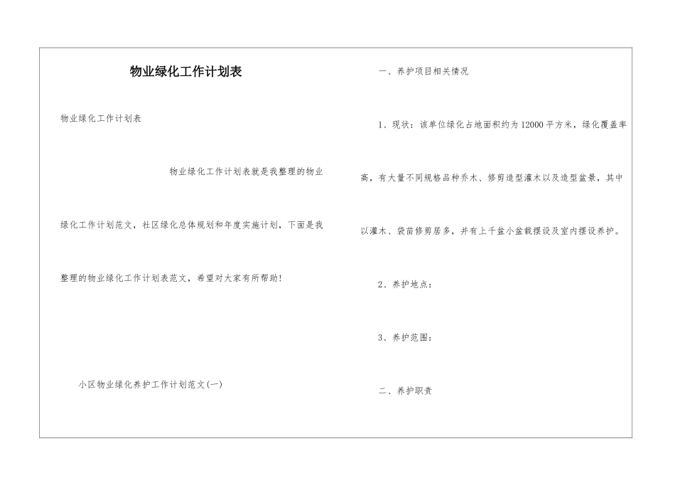 物业绿化工作计划表_第1页