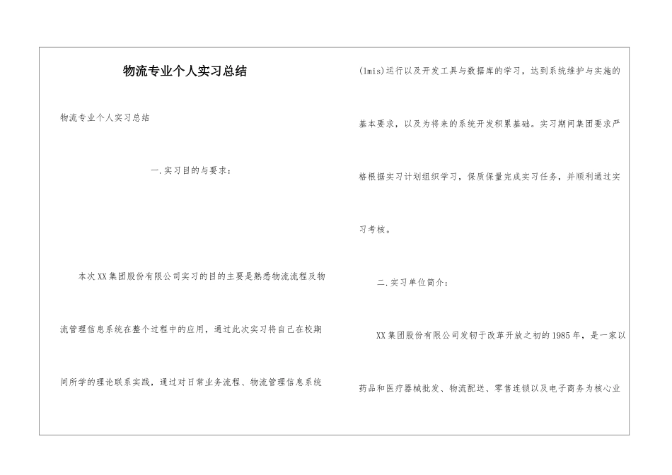 物流专业个人实习总结_第1页
