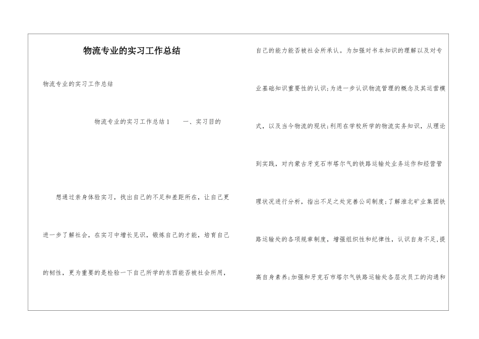 物流专业的实习工作总结_第1页