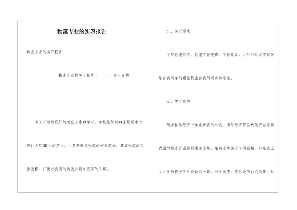 物流专业的实习报告_第1页
