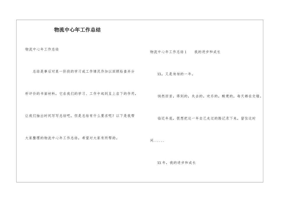 物流中心年工作总结_第1页