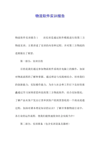 物流软件实训报告