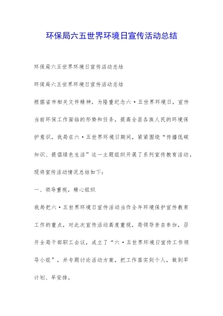 环保局六五世界环境日宣传活动总结-