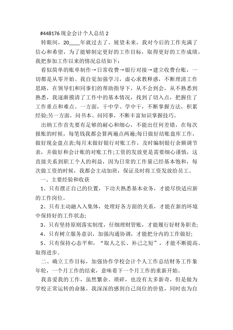 现金会计个人工作总结4篇_第2页