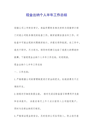 现金出纳个人半年工作总结-