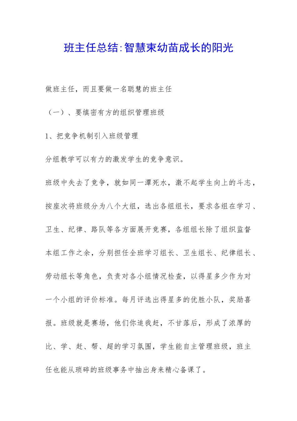 班主任总结-智慧束幼苗成长的阳光-_第1页