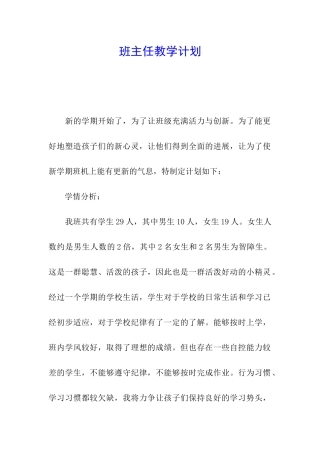 班主任教学计划