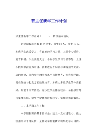 班主任新年工作计划