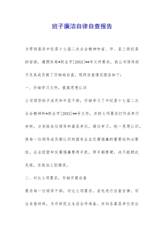 班子廉洁自律自查报告-