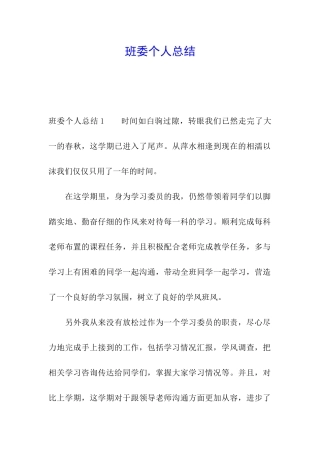 班委个人总结