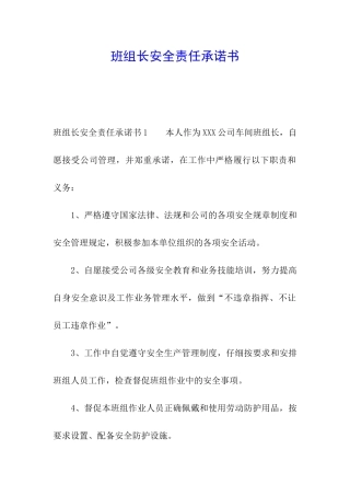 班组长安全责任承诺书