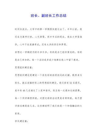班长、副班长工作总结-