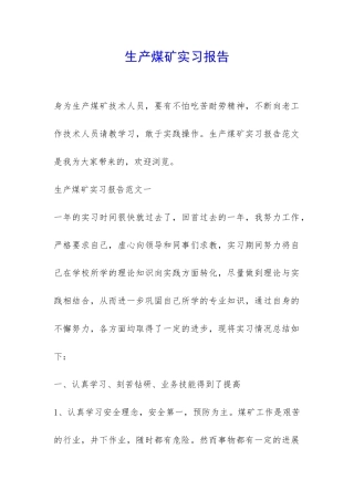 生产煤矿实习报告-