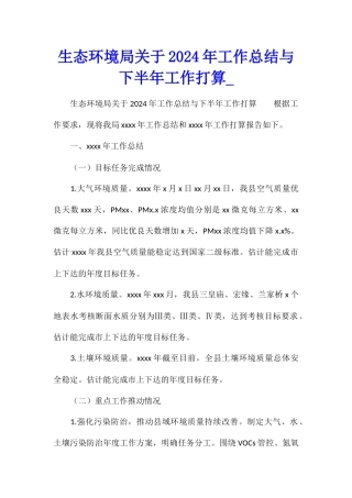 生态环境局关于2024年工作总结与下半年工作打算
