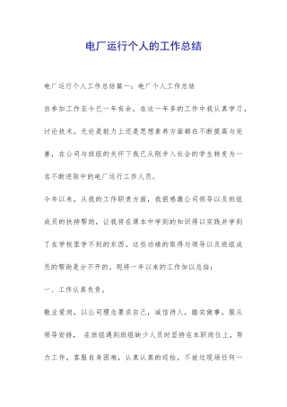 电厂运行个人的工作总结-
