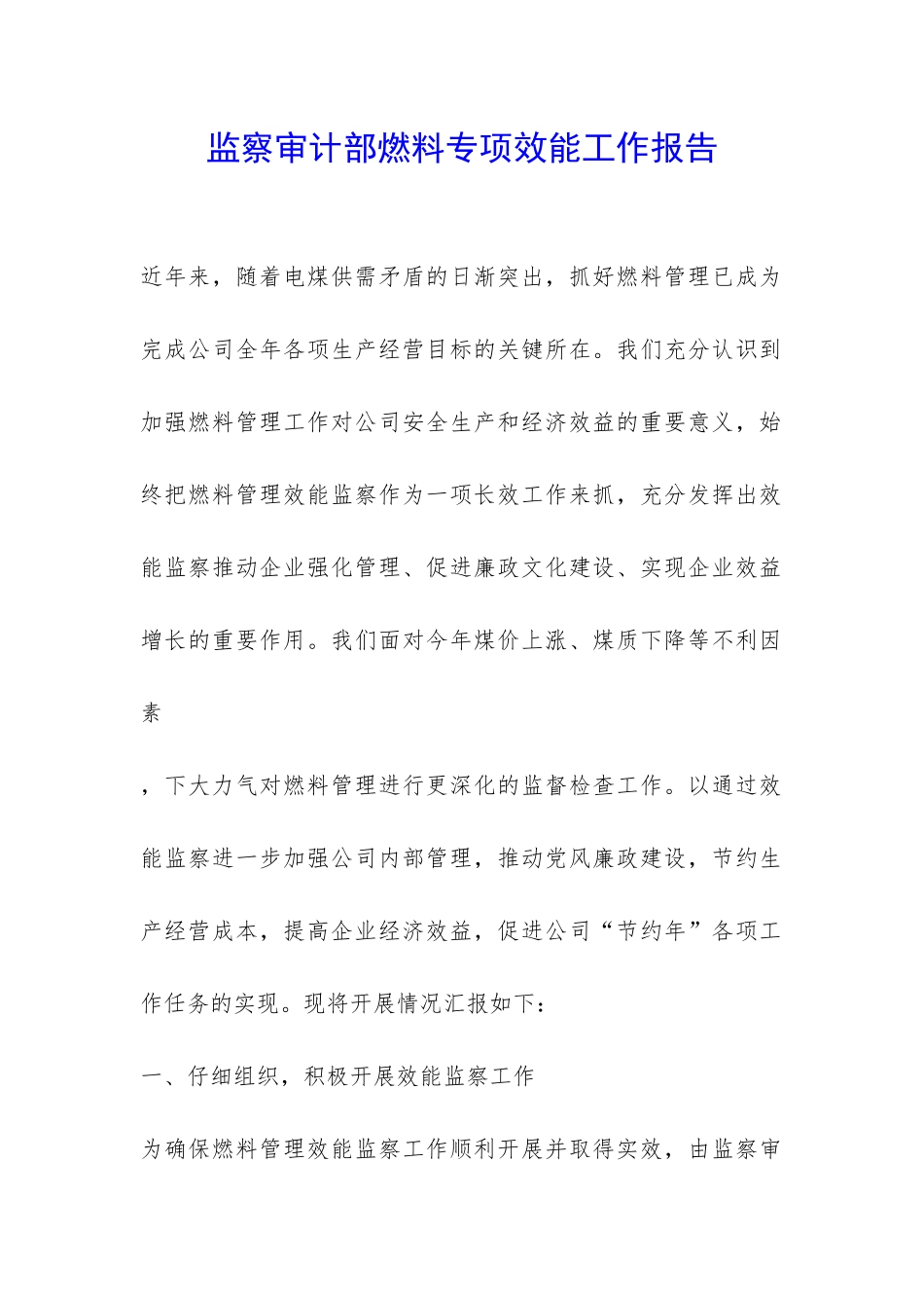 监察审计部燃料专项效能工作报告-_第1页