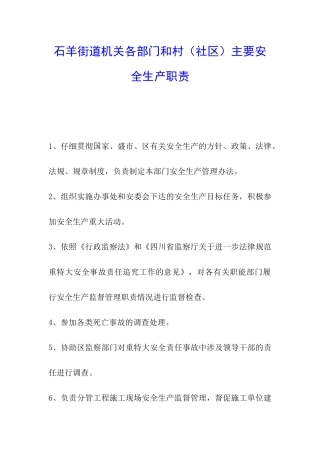石羊街道机关各部门和村主要安全生产职责