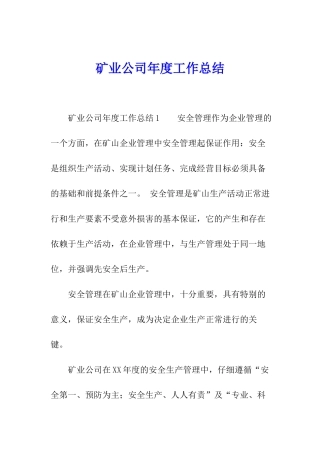 矿业公司年度工作总结