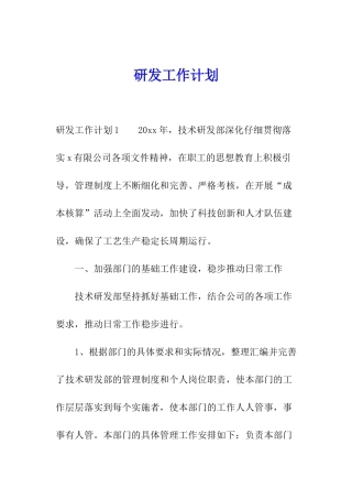 研发工作计划
