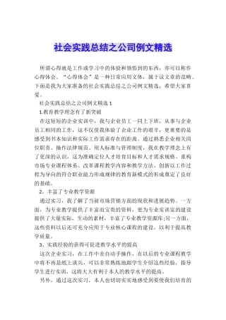 社会实践总结之公司例文精选