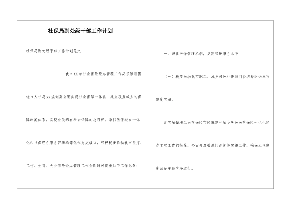 社保局副处级干部工作计划_第1页