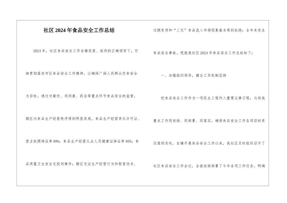 社区2024年食品安全工作总结_第1页