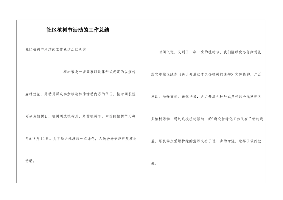 社区植树节活动的工作总结_第1页