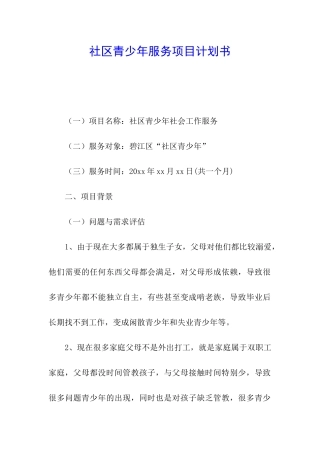 社区青少年服务项目计划书