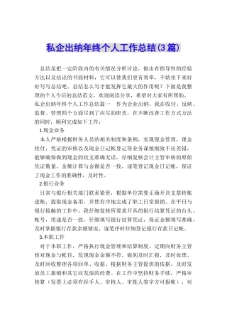 私企出纳年终个人工作总结