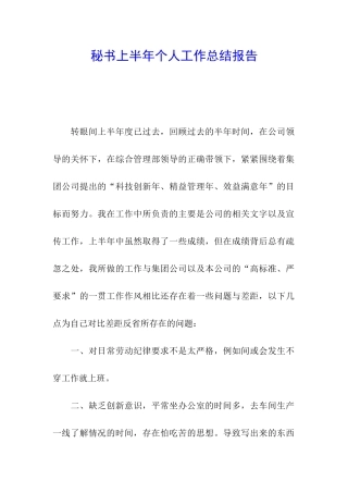 秘书上半年个人工作总结报告