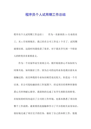 程序员个人试用期工作总结