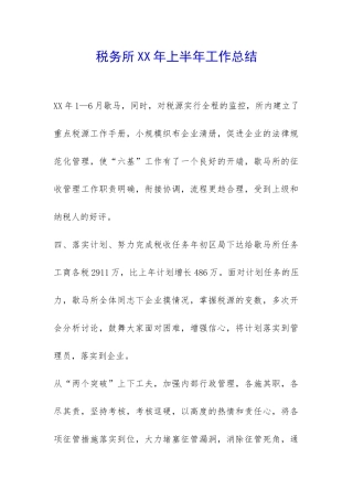 税务所XX年上半年工作总结-
