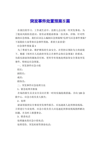 突发事件处置预案5篇