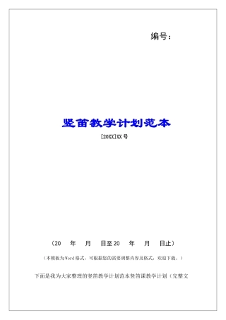 竖笛教学计划范本