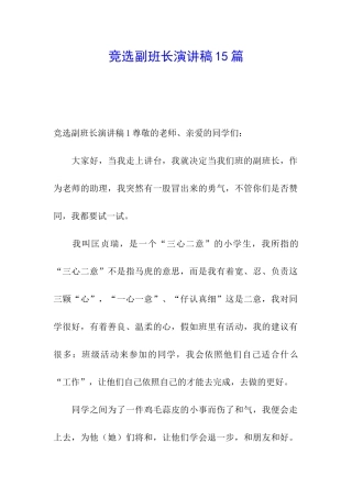 竞选副班长演讲稿15篇