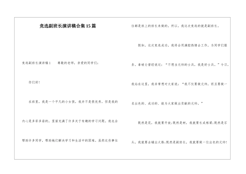 竞选副班长演讲稿合集15篇_第1页