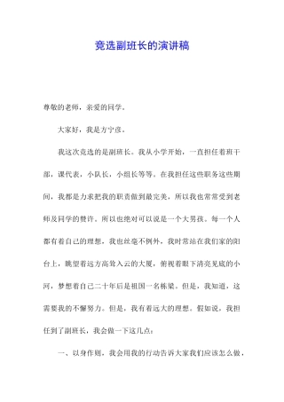 竞选副班长的演讲稿
