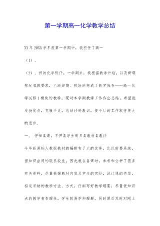 第一学期高一化学教学总结-