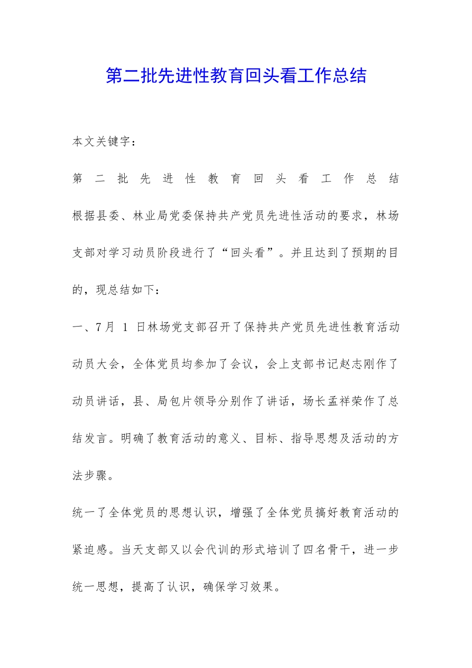 第二批先进性教育回头看工作总结-_第1页