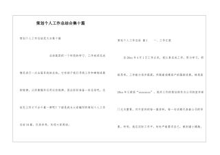 策划个人工作总结合集十篇