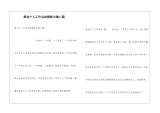策划个人工作总结模板合集八篇