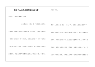 策划个人工作总结模板汇总七篇