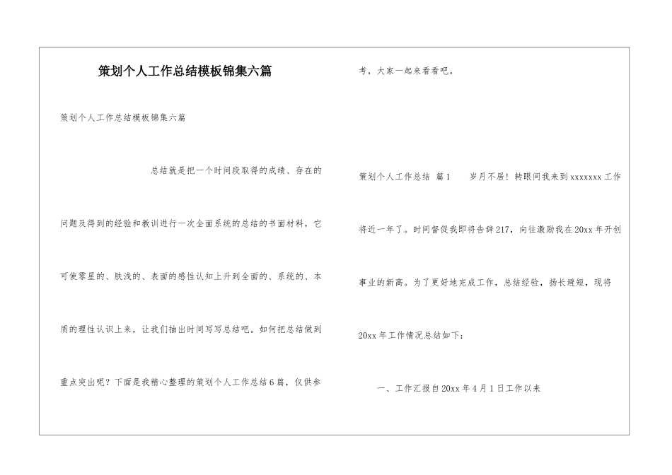 策划个人工作总结模板锦集六篇_第1页