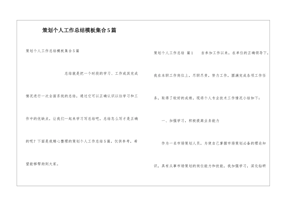 策划个人工作总结模板集合5篇_第1页