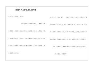 策划个人工作总结汇总六篇